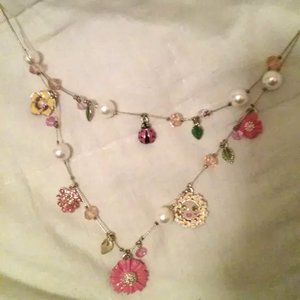 Betsey Johnson layered Flower Garden Necklace